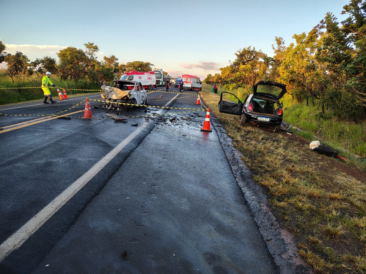 Motorista morre carbonizado após batida fronta na BR-365, em Romaria